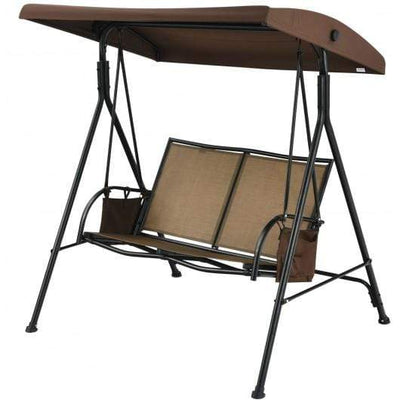 StarWood Rack Home & Garden 2 Seat Patio Porch Swing with Adjustable Canopy Storage Pockets Brown
